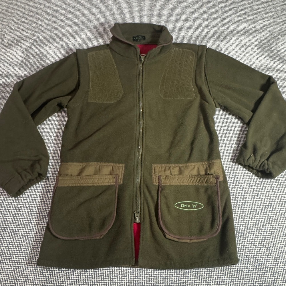 Driv 'n' Mens Olive Green Fleece Shooting Jacket Quilted Shoulder Pockets Size M